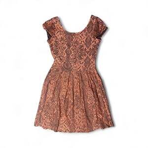 Aqua Copper Brown Snake Print Skater Dress Women's Size Small